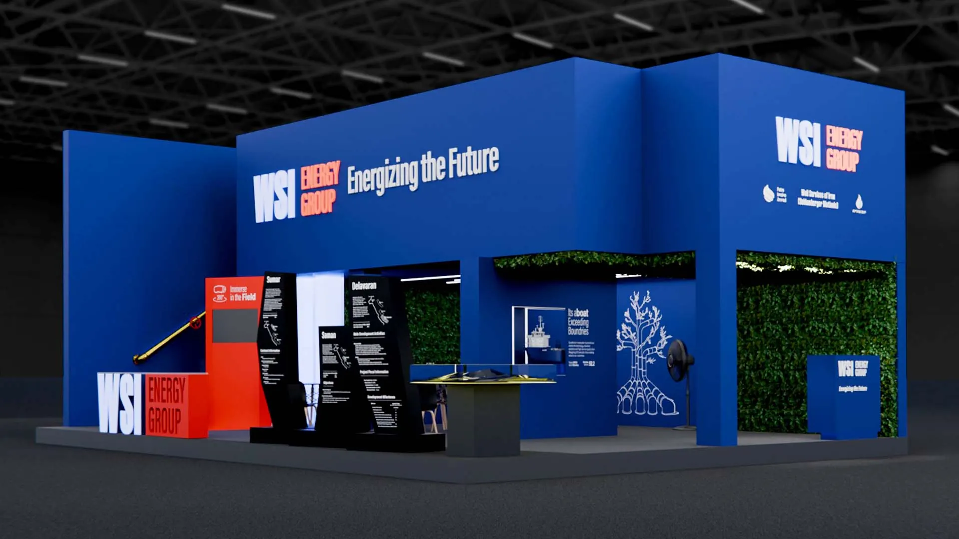 Blue WSI exhibition booth reading Energizing the Future