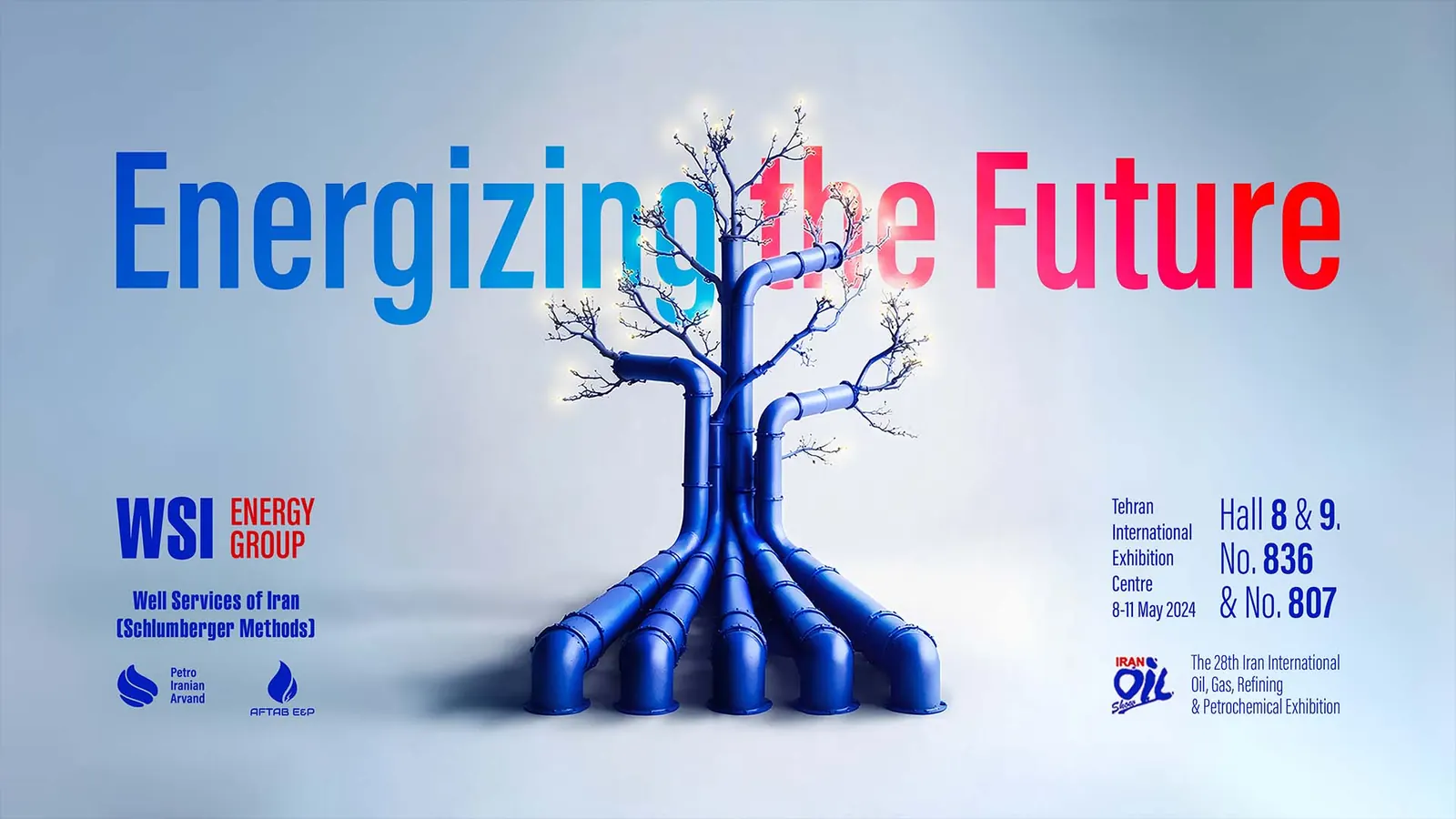 Energizing the Future key visual: a tree of blue pipes