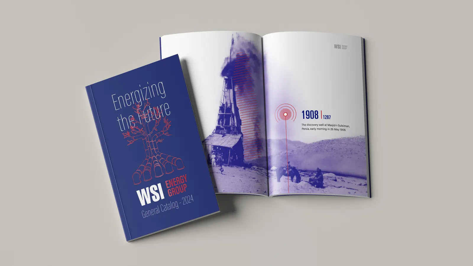 WSI catalogue cover and an open history spread